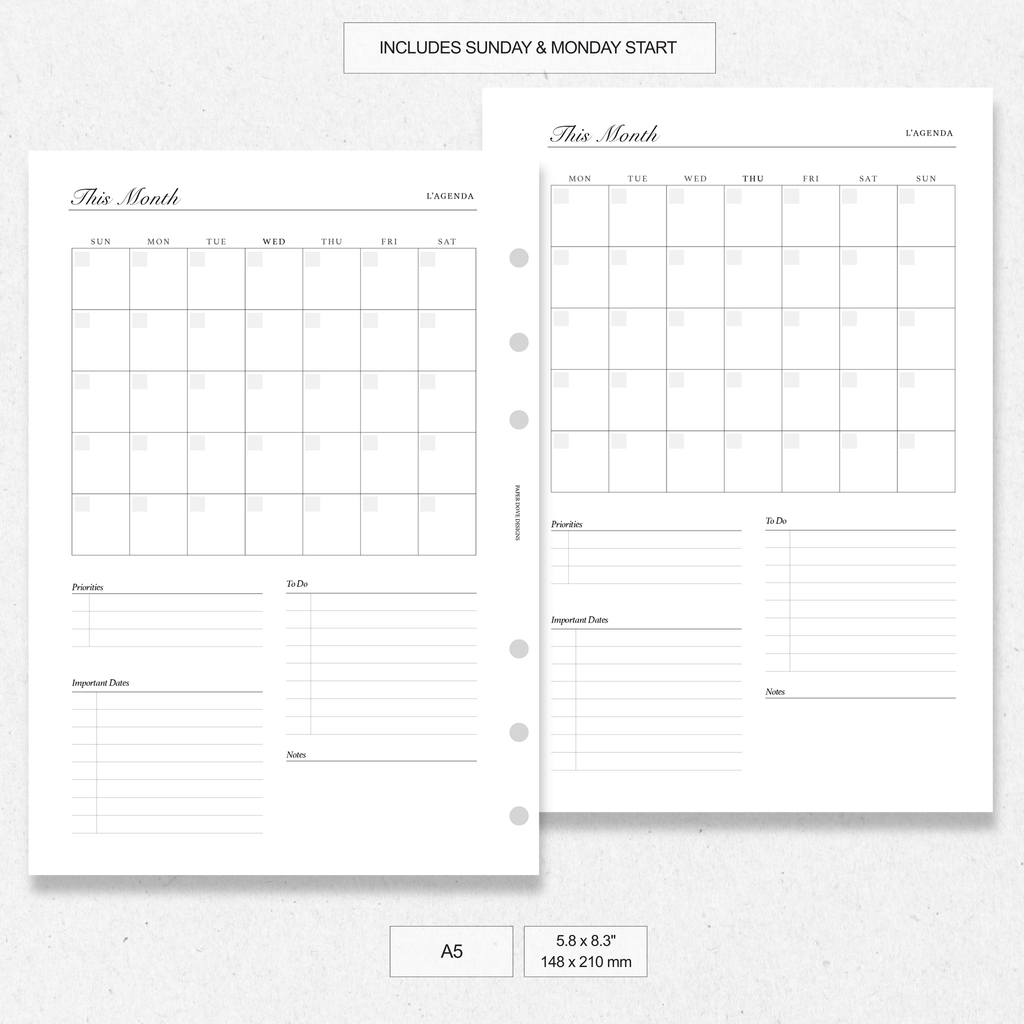 Undated Monthly Agenda - Version 1