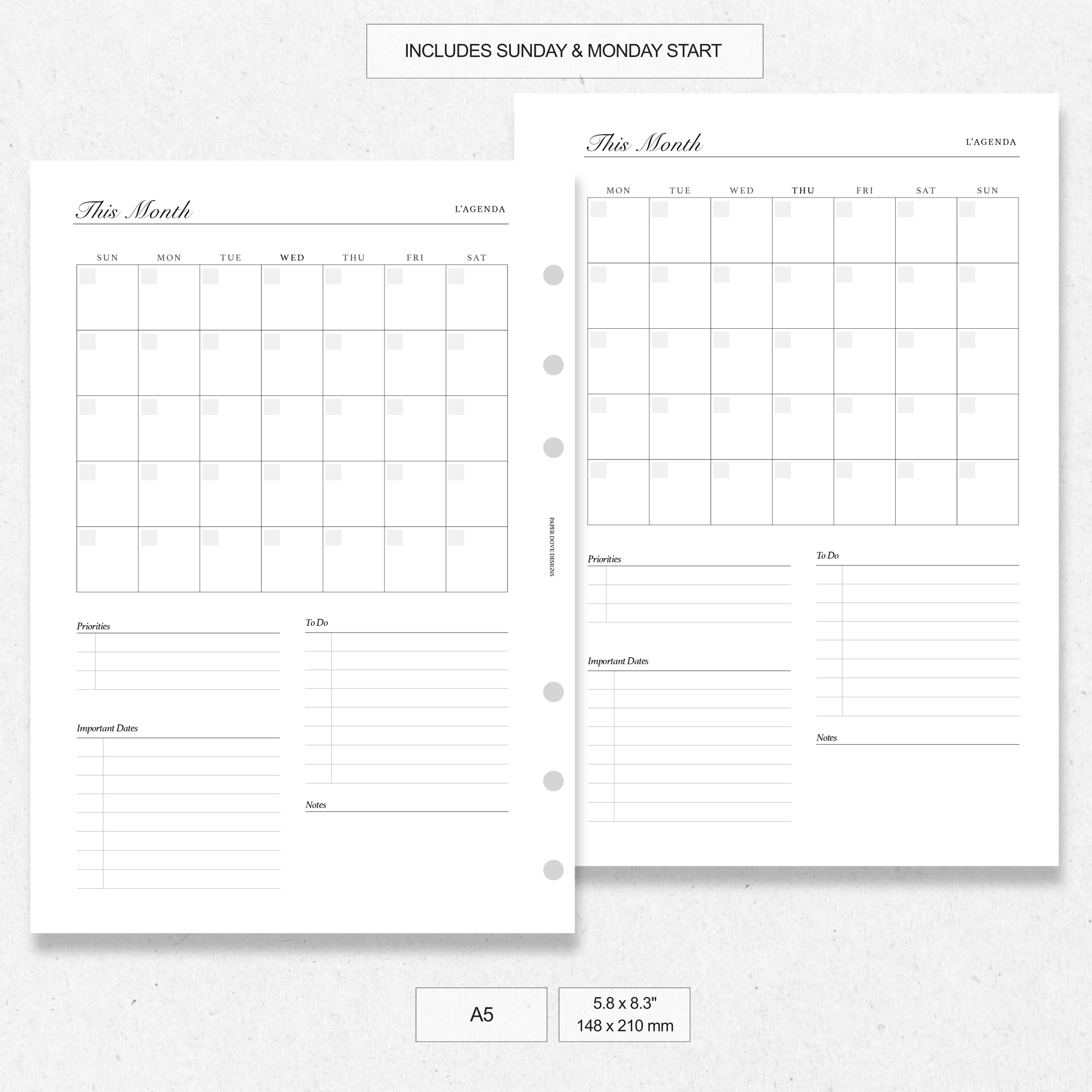 Undated Monthly Agenda - Version 1