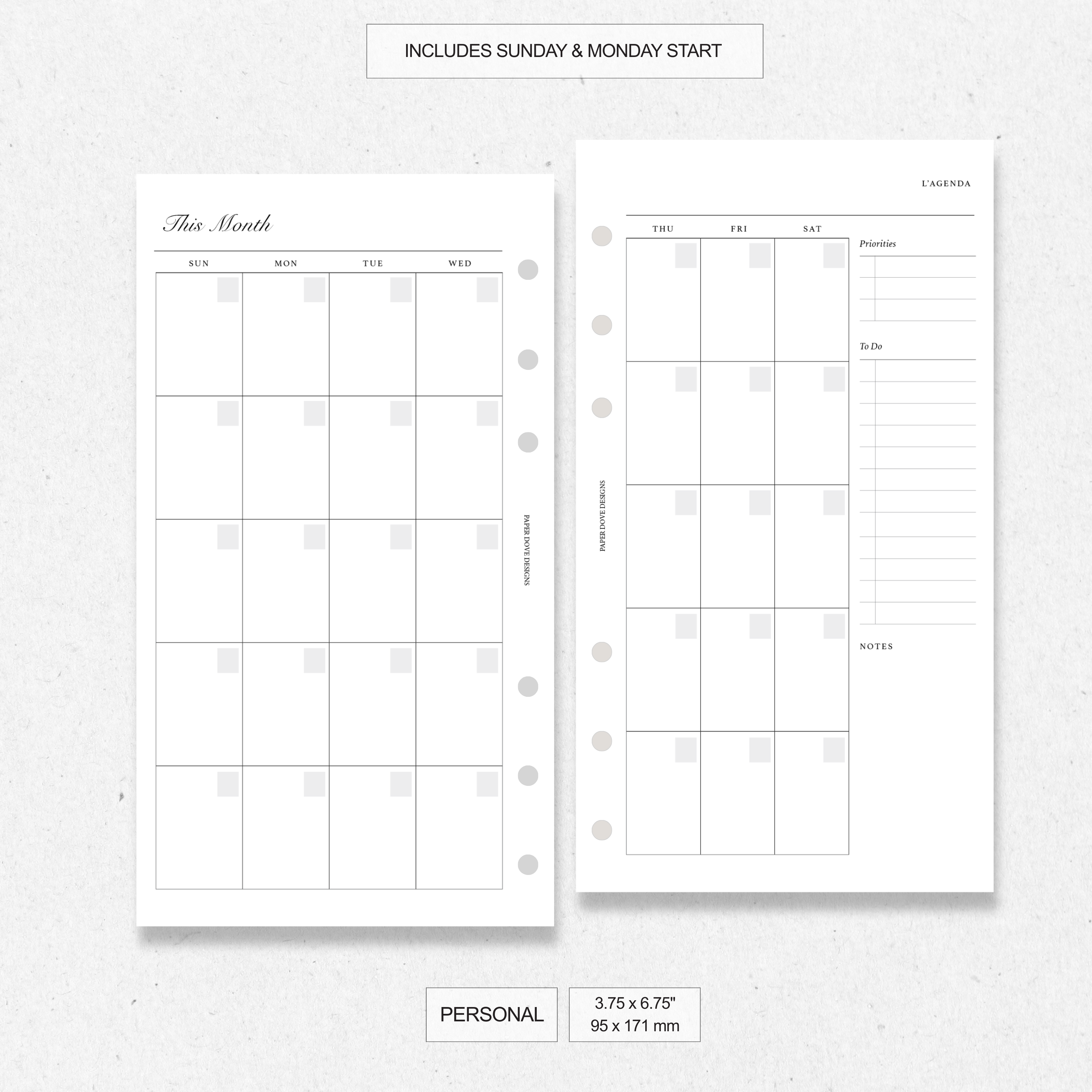 Undated Monthly Agenda - Version 2