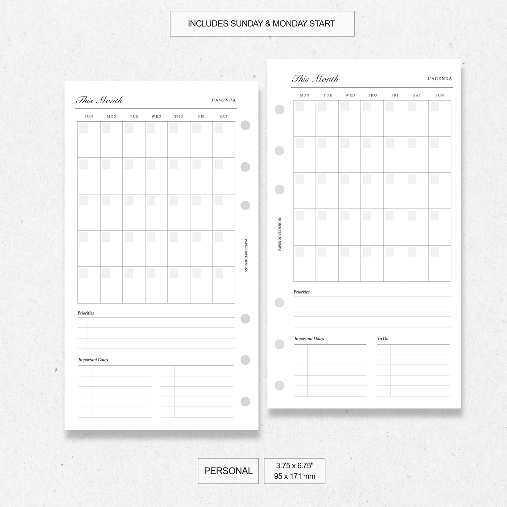 Undated Monthly Agenda - Version 1