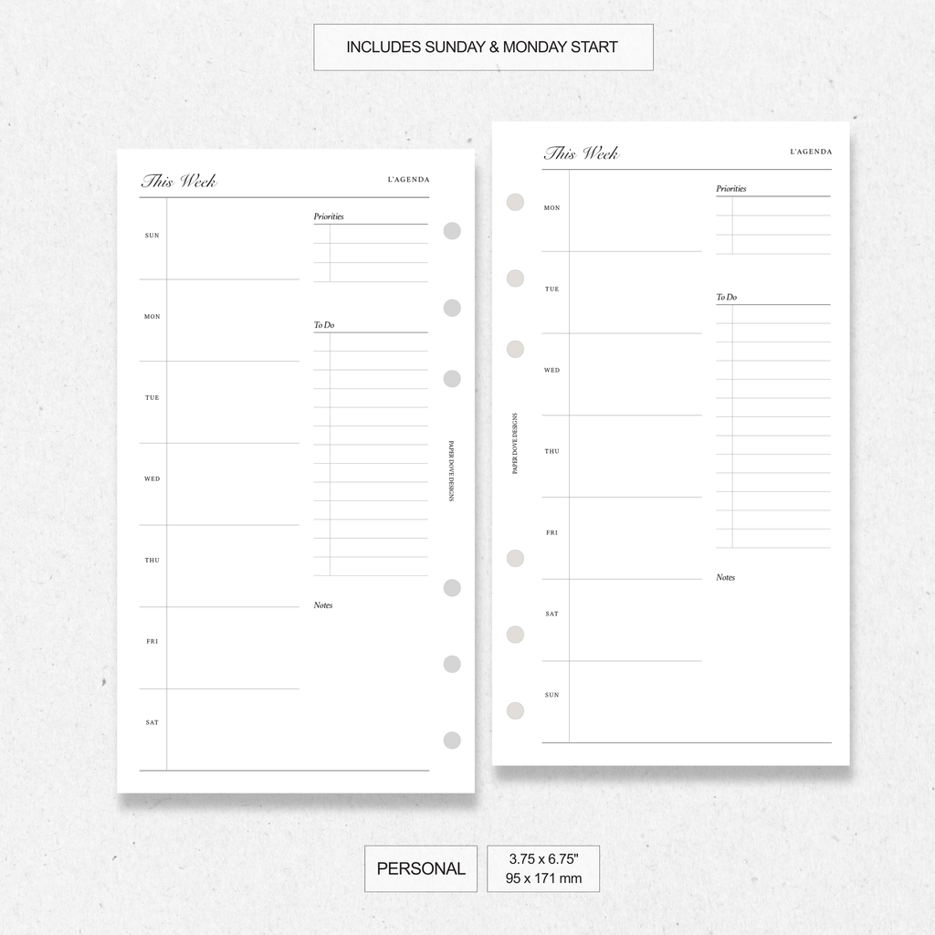 Undated Weekly Agenda - Version 1