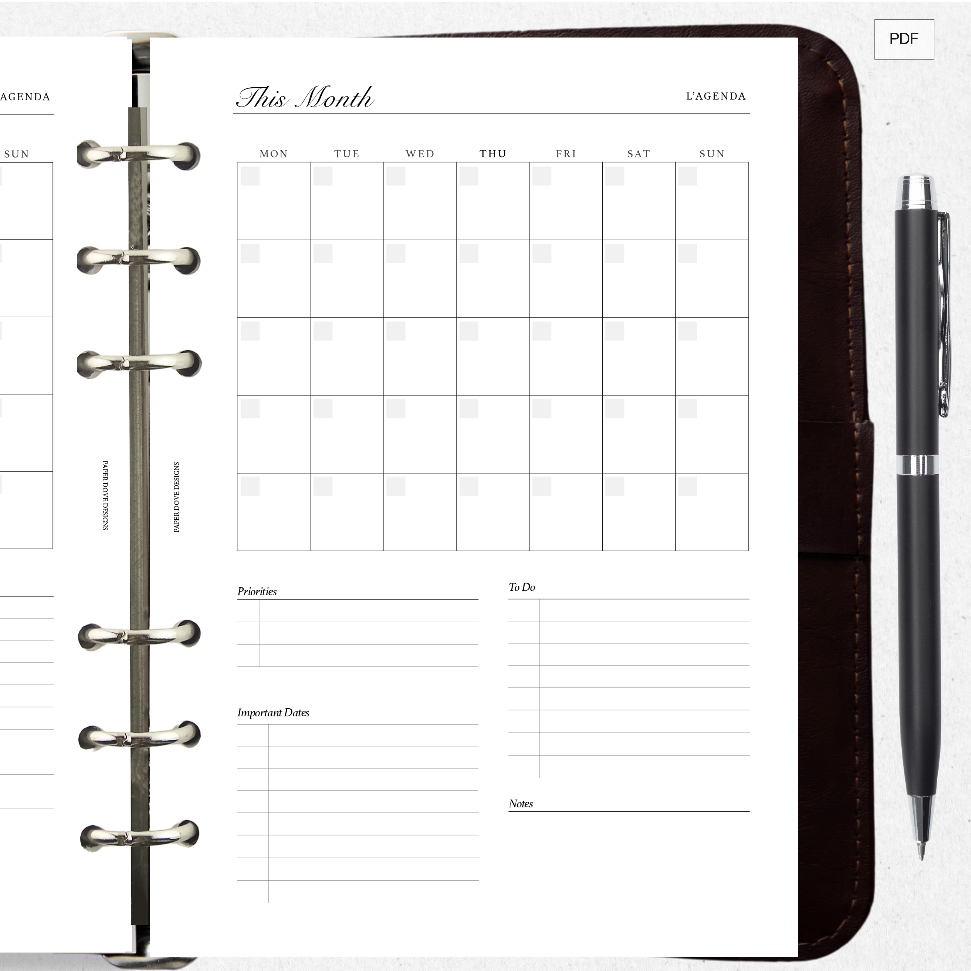 Undated Monthly Agenda - Version 1